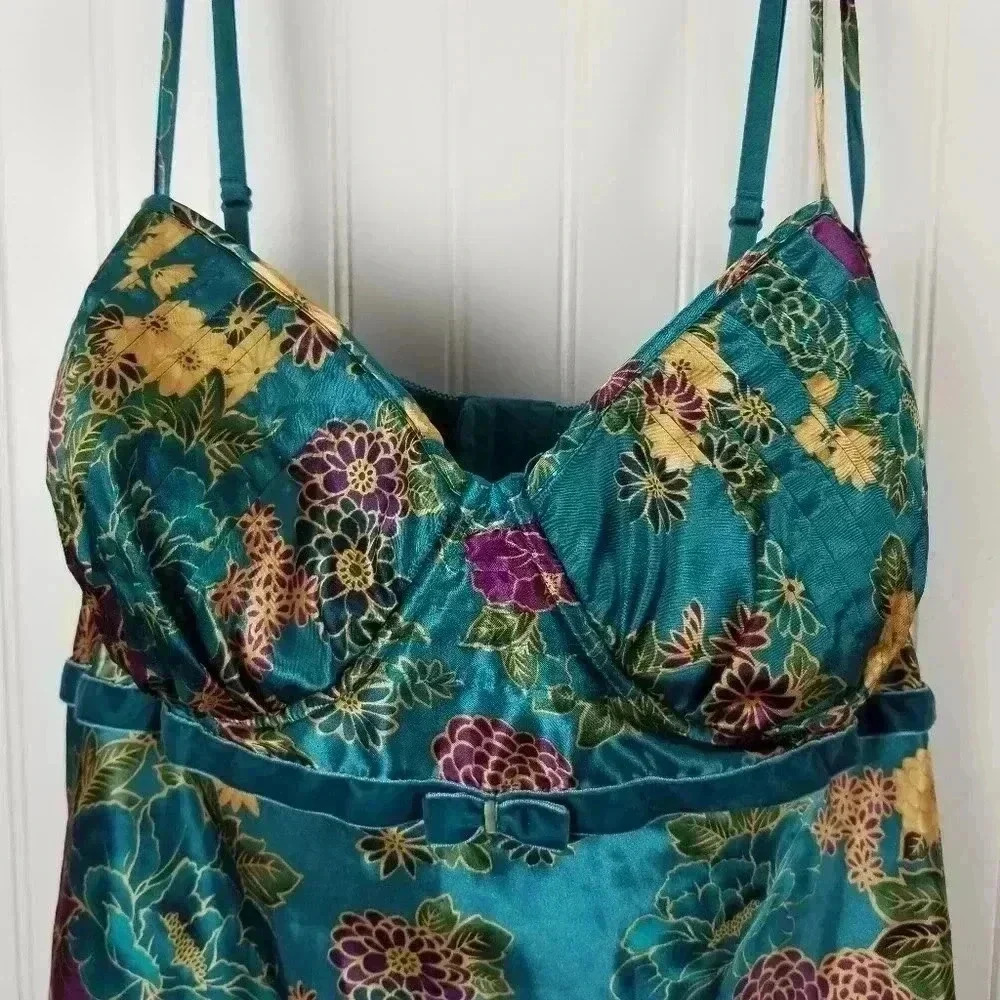 Cacique Womens Babydoll Floral Satin Slip Top Velvet Sz 26/28 Fairy Whimsigoth - Picture 3 of 16